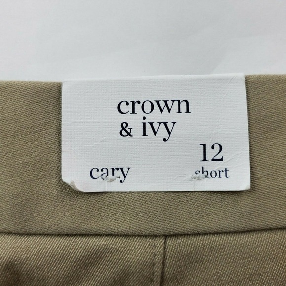CC - Crown & Ivy Womens Cary Dress Pants Trousers 12 Short Petite Khaki Tan NWT - Picture 3 of 9